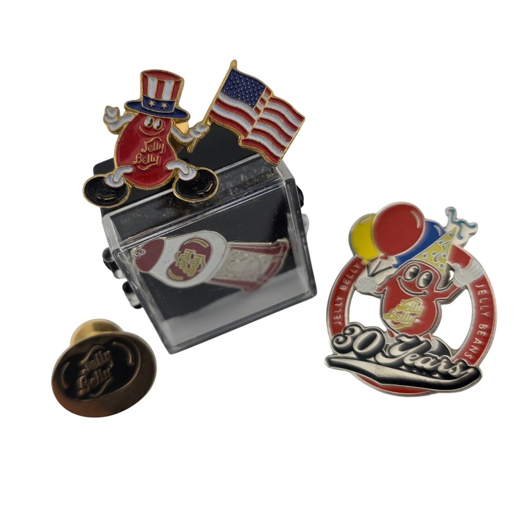 Jelly‎ Belly Enamel Pin Set 30 Years Anniversary Patriotic Flag 4 PC Bundle